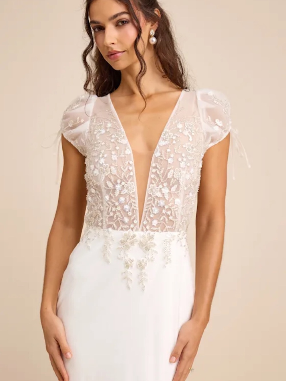 NWOT Ballina White Mesh Beaded Backless Mermaid Maxi Dress Wedding